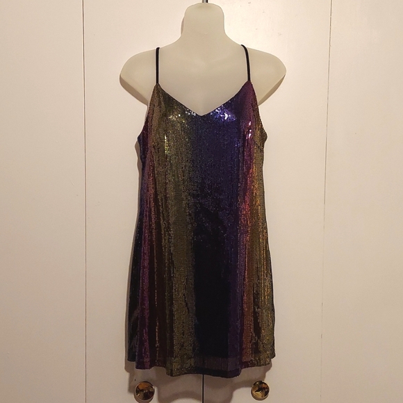 Wild Fable Ombré Rainbow Sequined Slip Dress with Spaghetti Straps Size XS - Picture 2 of 16